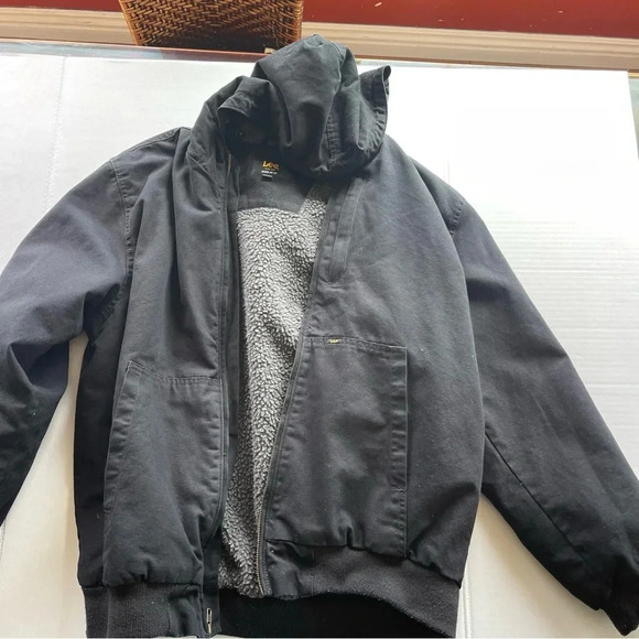 Lee Jacket Mens Large Full Zip Canvas Work Hooded Black Premium Select Lined - Picture 14 of 14